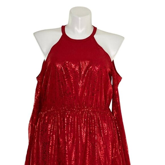 MICHAEL Michael Kors Red Metallic Cold-Shoulder Dress, NWT $165 Women's Size XL - Picture 4 of 13